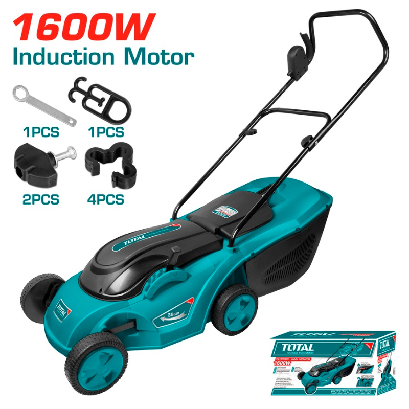 TOTAL Electric Lawn Mower 1600W cutting Width 38cm 2800 Rpm Grass box capacity 50L TGT616151