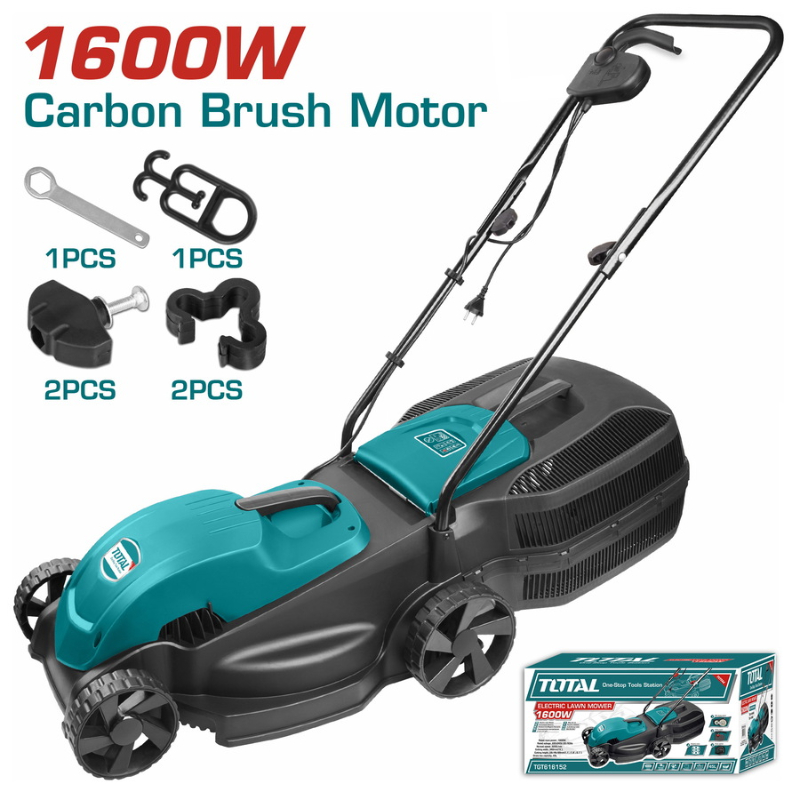 TOTAL Electric Lawn Mower 1600W Cutting width 38cm 3500 Rpm Grass box capacity 45L TGT616152