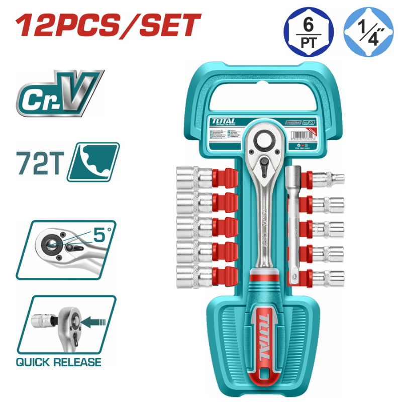 TOTAL Socket Set 12Pcs 1/4 inches THT14114126