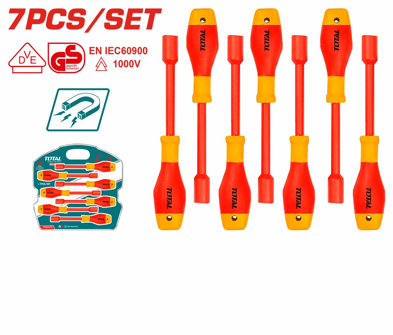 TOTAL Insulated Nut Screwdriver Set 7 Pcs, THKISD0701