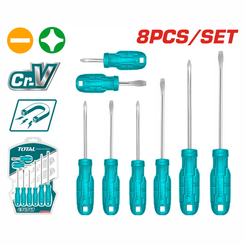 TOTAL Screwdriver Set 8Pcs, 100-150mm THTDC250801