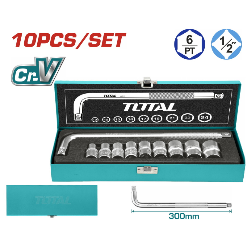 TOTAL Socket Set 10Pcs 1/2 inches THTL121101