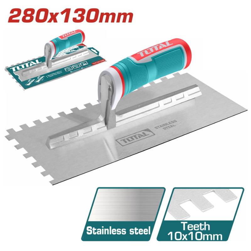TOTAL Plastering Trowel With Teeth, Plastic Handle 280 X 130mm THTT81286