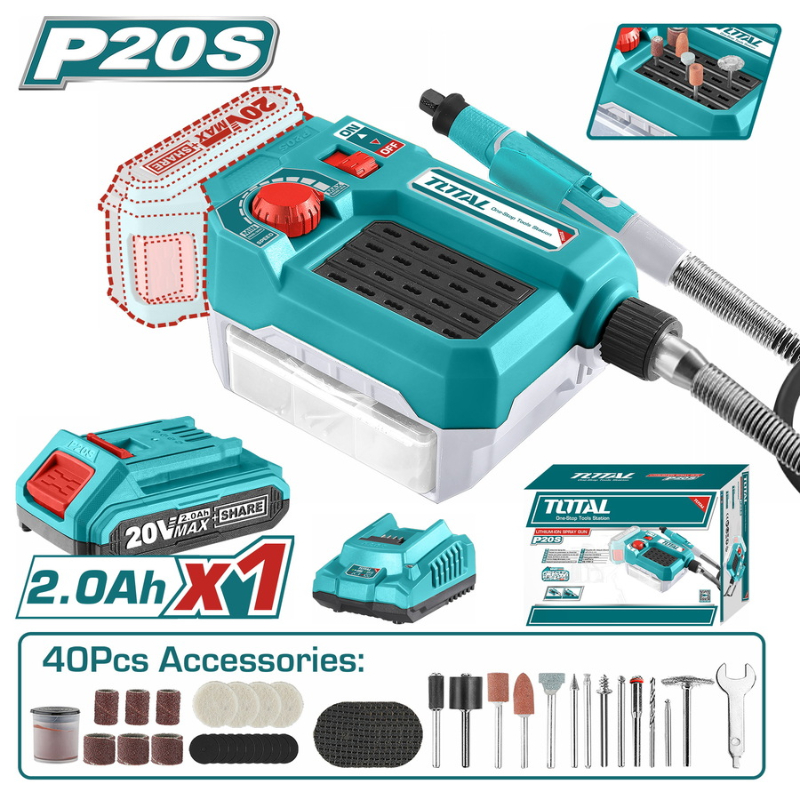 TOTAL Cordless Die Grinder 20V Collet size 3.2mm With 1 × 2.0 Ah Battery TMGLI20011