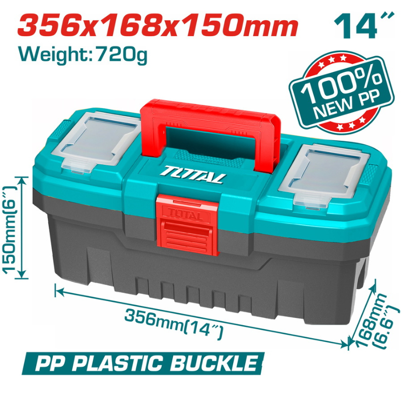 Total Plastic Tool Box 14Inch Max Load 10kg Length 35.6cm Width 16.8cm TPBX0141