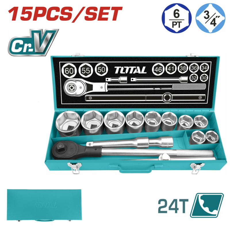 TOTAL Set Socket 15Pcs 3/4 inches THT341151