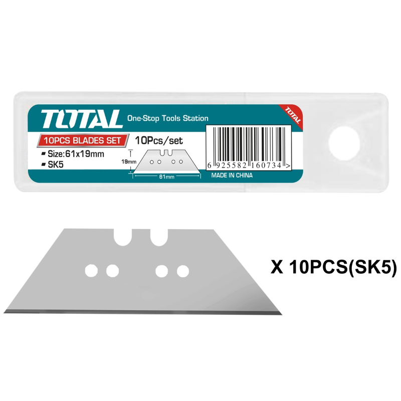 TOTAL Knife Blades set 10 Pcs 61 × 19mm utility THT519611