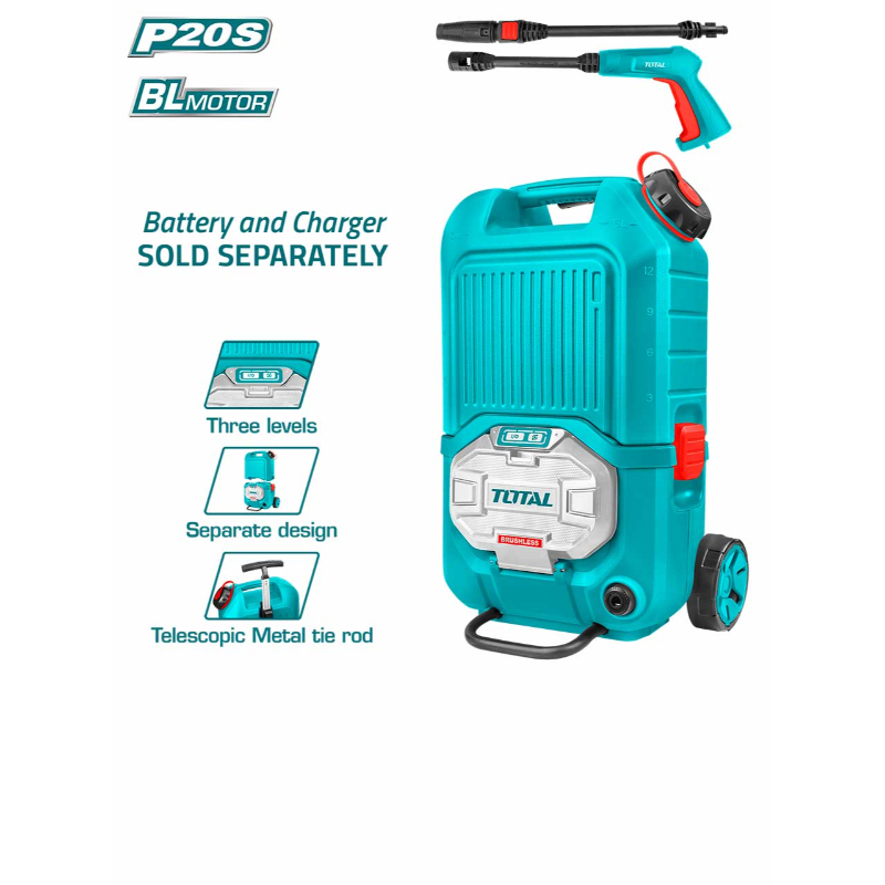 TOTAL Cordless pressure washer 40V 4L/min 90 bar Battery or charger not included TPWLI4006