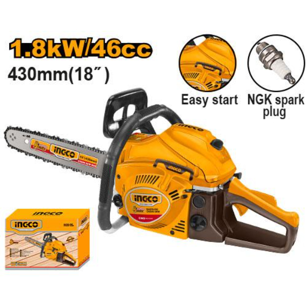 INGCO Gasoline Chainsaw 1800W 2.5Hp Bar Length 43Cm - 18 inches 2-stroke petrol engine 46cc GCS5451811