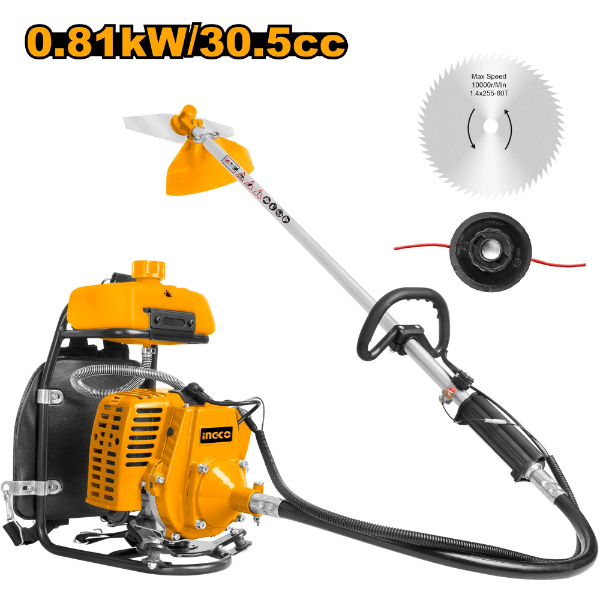 INGCO Portable Grass & Bush Cutter Gasoline 810W Max Cutting Path 255mm 2-stroke petrol engine 30.5cc GBC31264