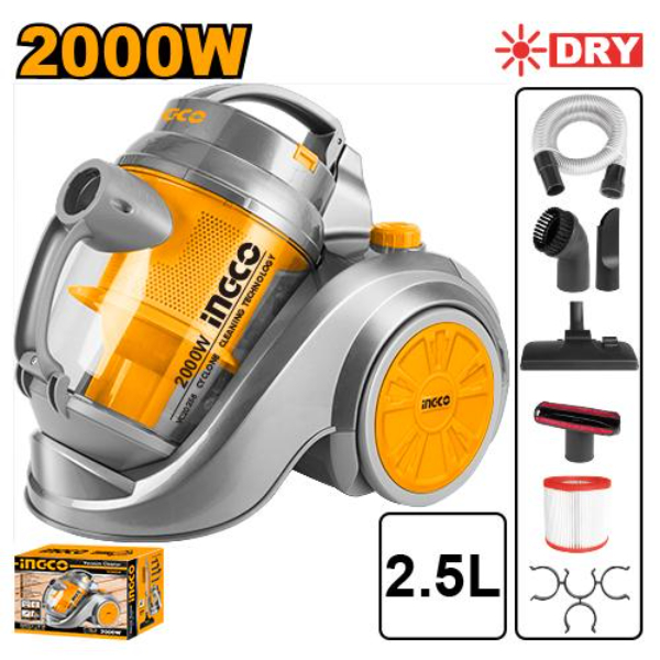 INGCO Home Electric Vacuum Cleaner 1.5m flexible hose 2000W 
Suction Pressure≥20 Kpa Dust Capacity 2.5L Pure copper wire motor VC20258