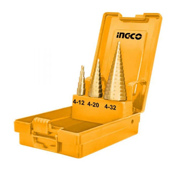 INGCO Metal Step Bits Set Head Diameter 4-32mm, step Shank diameter 6-10mm HSS - Steel 3 Pcs Golden AKSDS0301