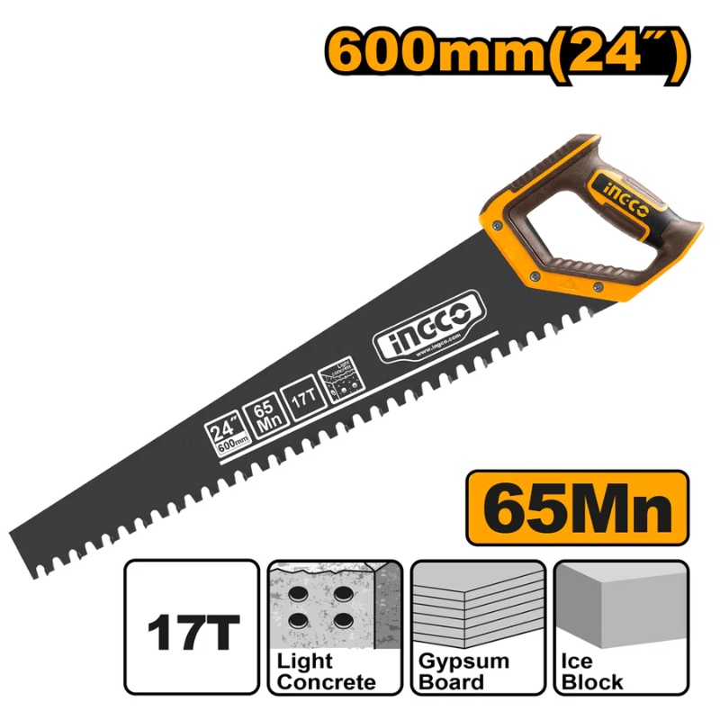 INGCO Handheld Light Concrete Saw length 600mm High-carbon 65Mn steel 17 Teeth 1 Pcs Yellow HCBS016001