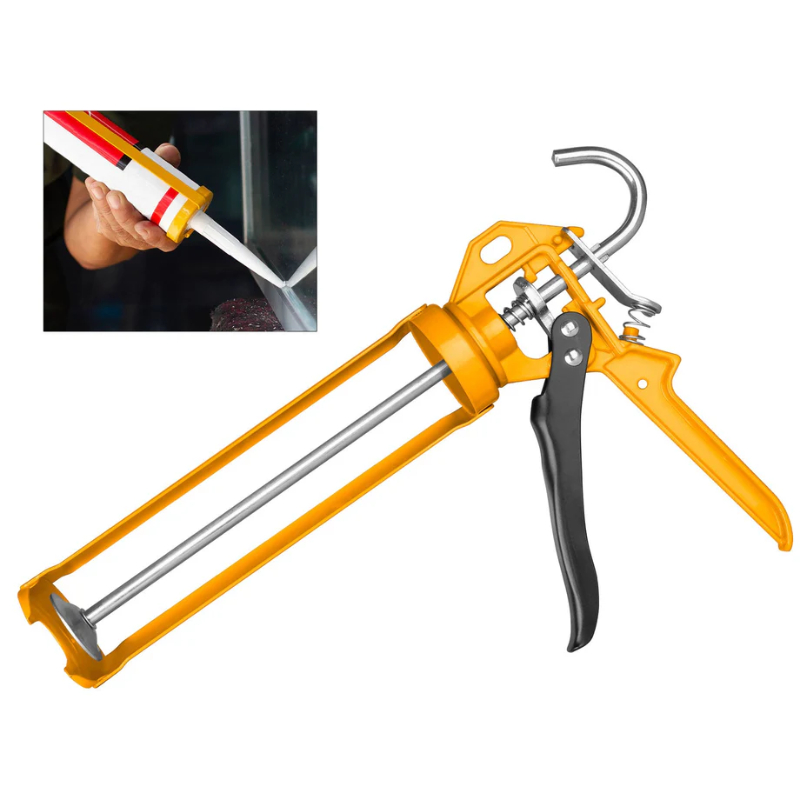 INGCO Handheld Silicone Gun Barrel Diameter 55 mm, High-strength iron, Aluminum Grip, 300 ml cartridges 1 Pcs, Yellow HCG1709