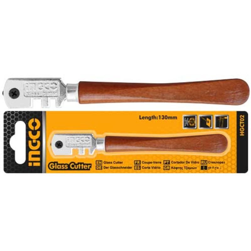 INGCO Handheld Glass Cutter Length 134mm Tungsten Carbide, Wood 1 Pcs Brown, Silver HGCT02