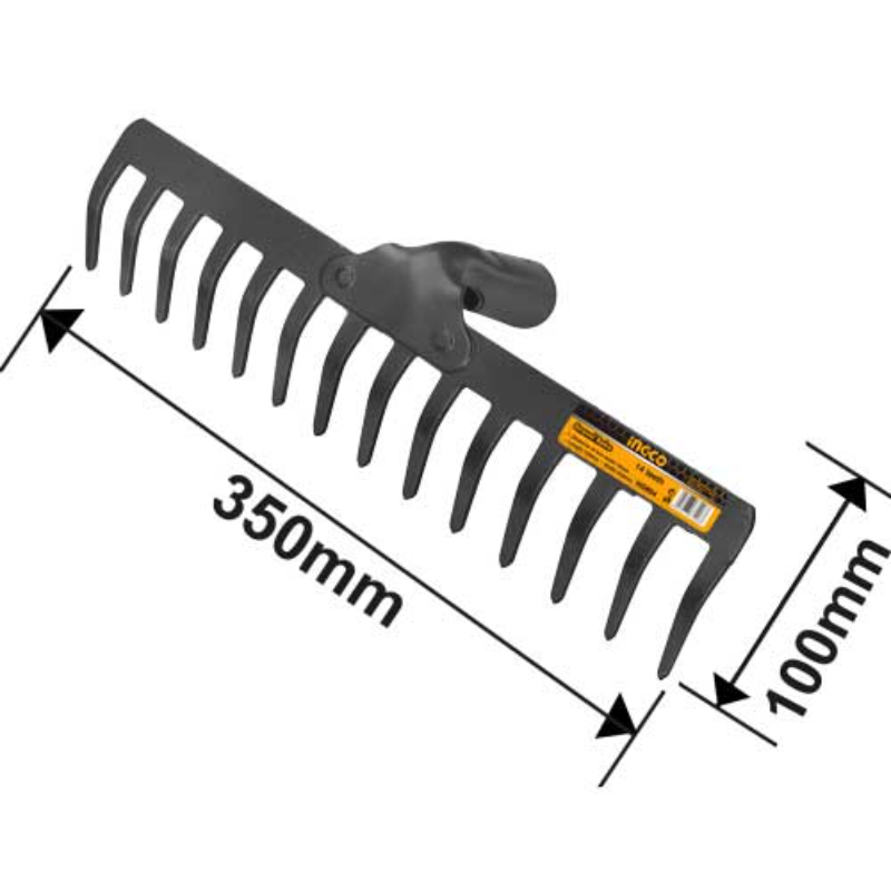 INGCO Handheld Gravel Rake Head Length 100mm Steel 14 Teeth 1 Pcs Black, Silver, Head Only HGR04