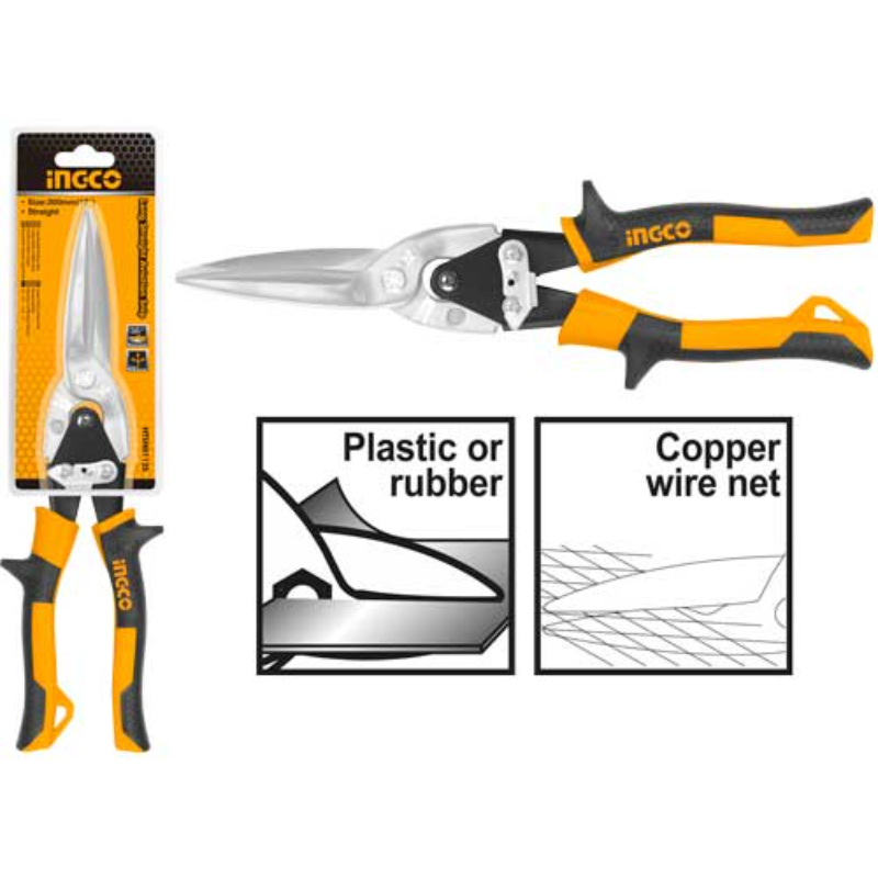 INGCO Handheld Tin Snips Chrome Vanadium Steel 1 Pcs Yellow, Silver HTSN0112S