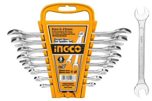 INGCO Handheld Double Open End Spanner Set Chrome Vanadium Steel 8 Pcs Silver IHKSPA0802