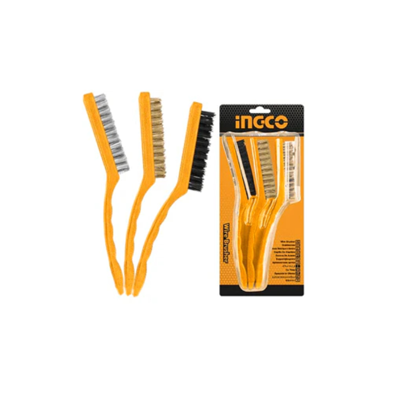 INGCO Handheld Steel Wire Brush Set 230mm Plastic 3 Pcs Yellow HKTWB1301