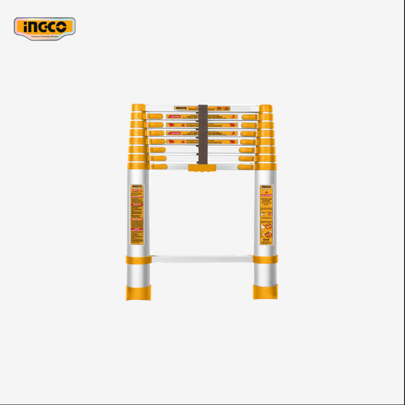 INGCO Handheld Telescopic Ladder 8 Steps, Step Rise 300mm Aluminum Load Capacity 150 kg 1 Pcs Silver HLAD08081