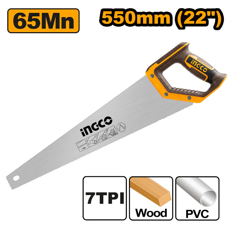 INGCO Handheld Wood Saw length 550mm High-carbon 65Mn steel 1 Pcs Silver HHAS08550