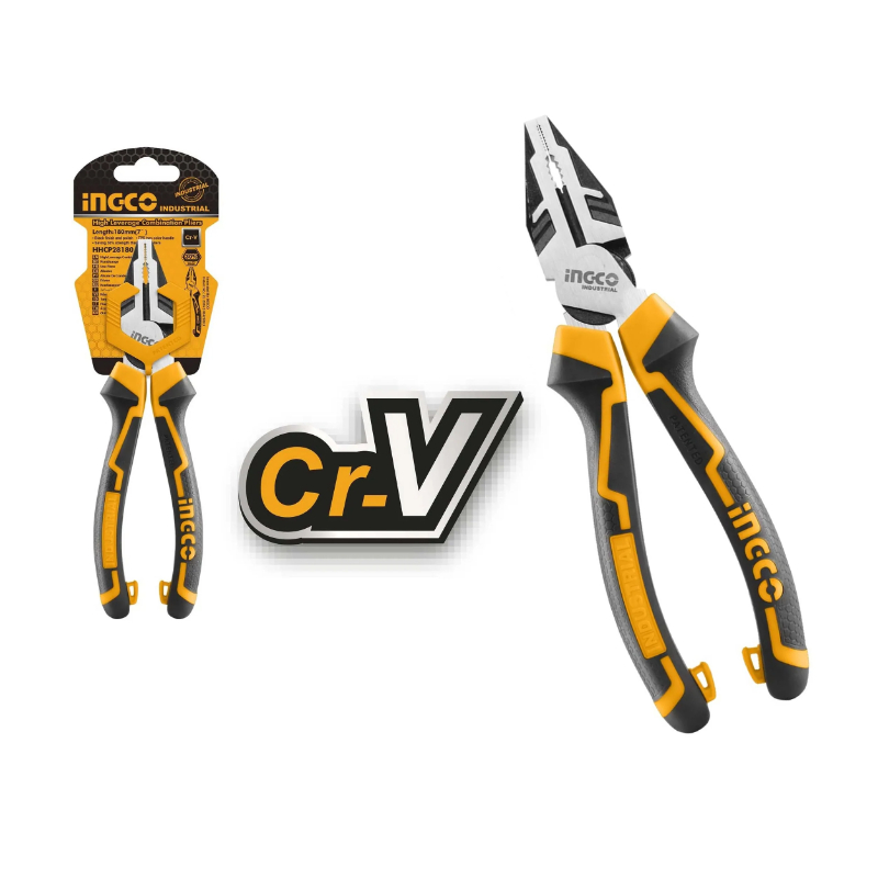 INGCO Handheld Combination Plier length 180 mm Head Cr-V, Rubber Handle 1 Pcs Black, Silver, Yellow HHCP28180