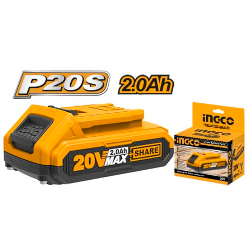 INGCO Lithium-Ion Battery Pack, 20V, 2.0Ah Works with all P20S multiple tools, FBLI20011