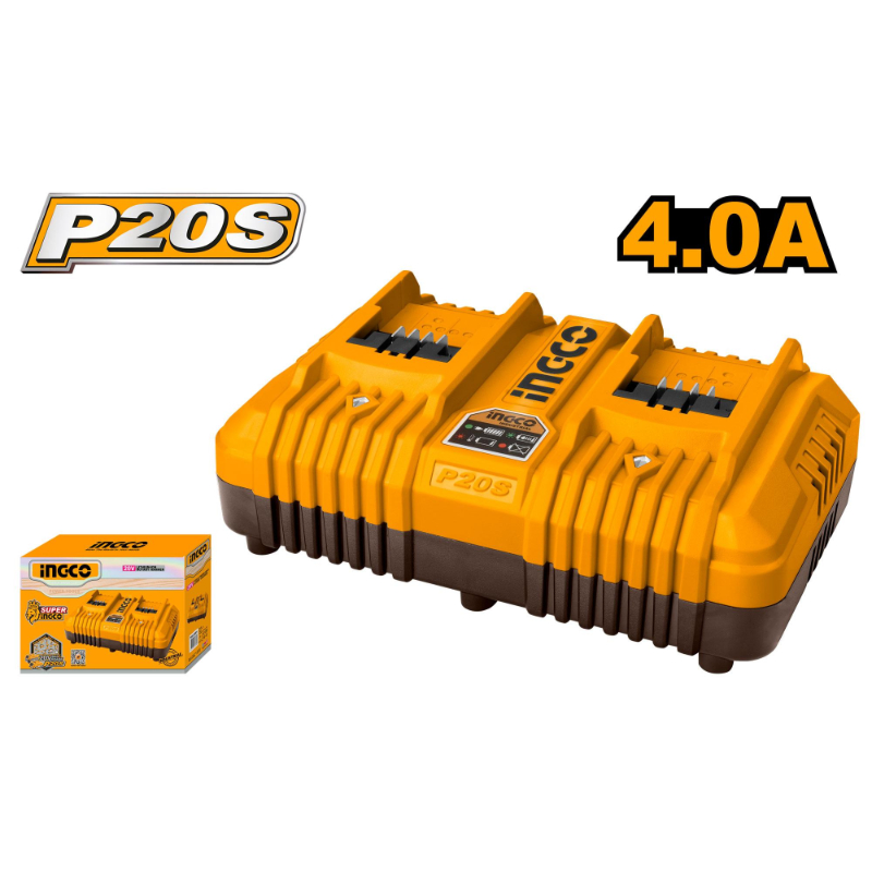 INGCO P20S Battery Charger 220-240V~50/60Hz, 2 Ports (Accepts 2 Batteries at one time), Output voltage:21V, Output current:4A, FCLI2034