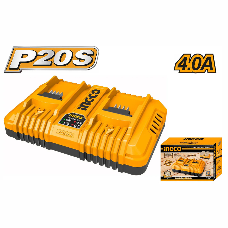 انجكو P20S شاحن بطارية جهد إخراج 21 فولت، تيار إخراج 4 امبير + 4 امبير، 220-240 فولت~50/60 هرتز، منفذين (يقبل شحنتين في نفس الوقت)، FCLI2082