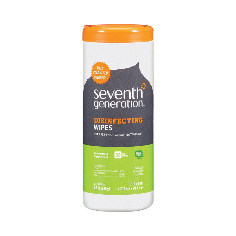 Seventh Generation Antibacterial Disinfectant Wipes, 35 Count, Lemongrass Citrus 732913228126
