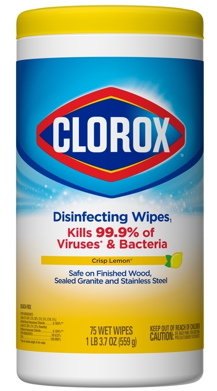 Clorox Disinfecting Wipes, Pack of 75 Wipes, Each Wipe 7" x 7", Crisp Lemon Scent 44600016283