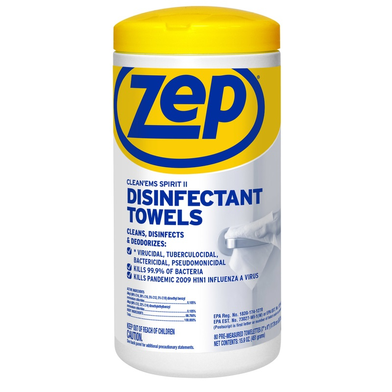 Zep Clean'ems Spirit II Disinfectant Towels Pack of 80 Kills 99% of Bacteria Cleans. Disinfects Deodorizes 21709023879