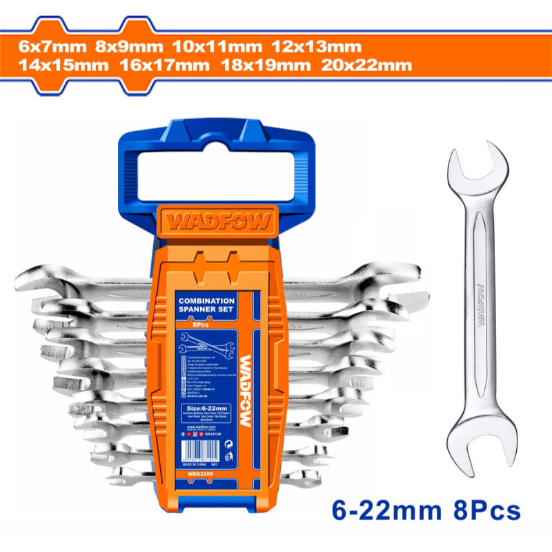WADFOW Set Double Open End Spanner Wrench 6 - 22mm WDS2208