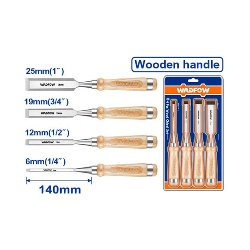 WADFOW Industrial Wood Chisel Set Size 6 - 12 - 19 - 25mm WWC3214