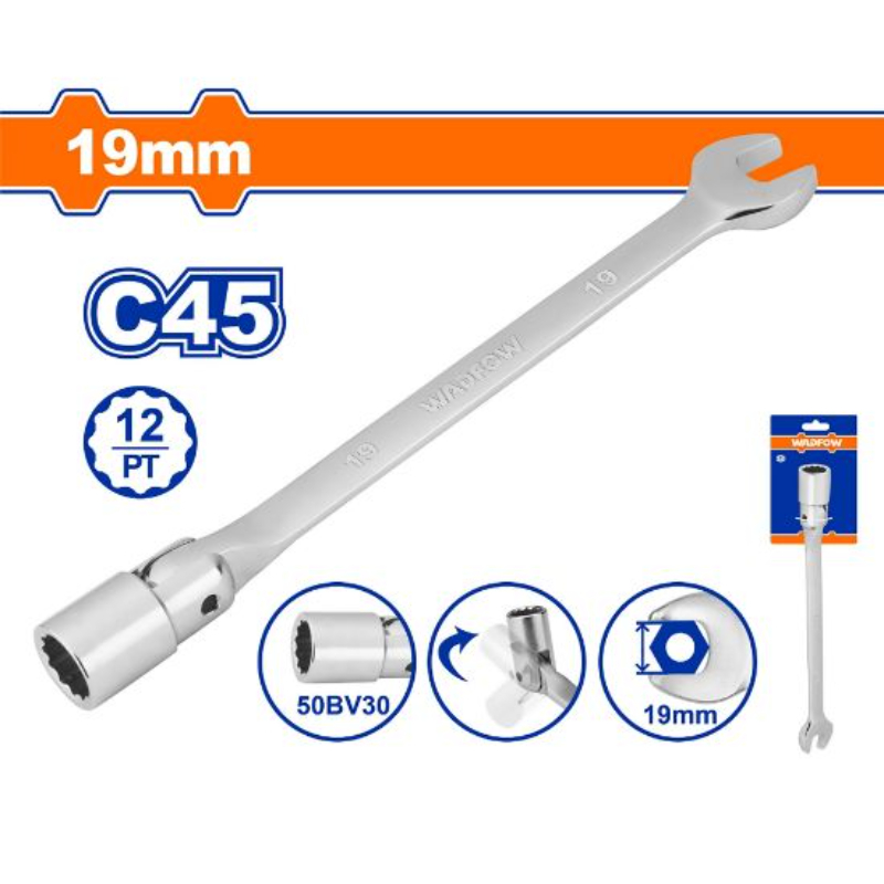 WADFOW Open End Swivel Head Socket Spanner Wrench 19mm WTH1E19