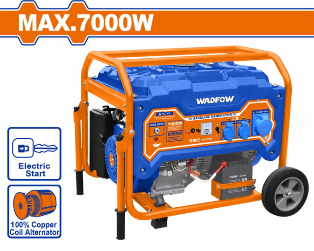 WADFOW Gasoline Generator 7000W 3000 RPM Fuel tank 25L Displacement Starting system recoil and electric 420cc WGEAA09