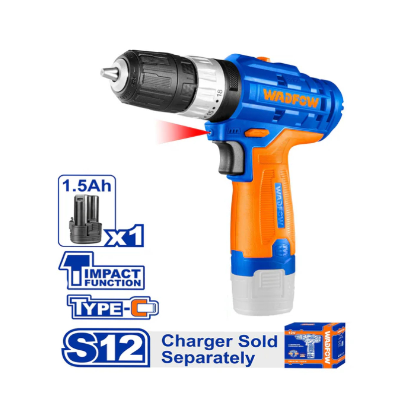 WADFOW Cordless Impact Drill Battery 12V 18W Maximum Torque 20Nm 0-400 / 0-1500 RPM 0.8–10mm Included 1 Battery 1.5A WCDS540