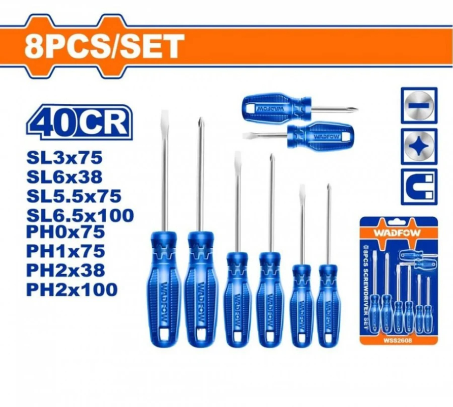 WADFOW Screwdriver Set Star And Flat 8Pcs , Steel WSS2408