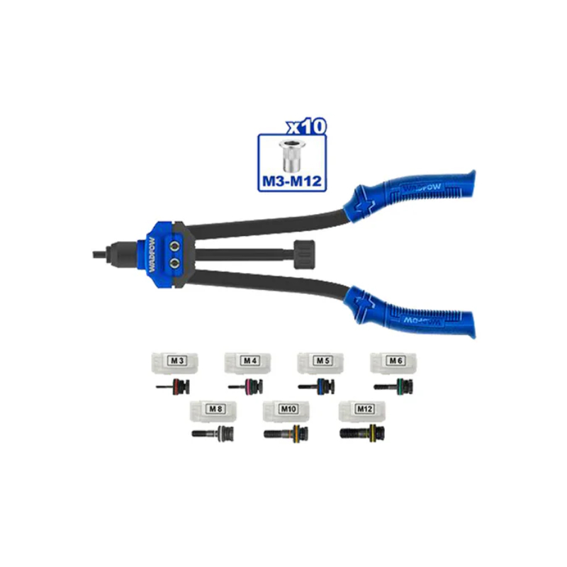 WADFOW Hand Riveter 40cm, With Changable Head Size M3, M4, M5, M6, M8, M10, M12 WHR5B16