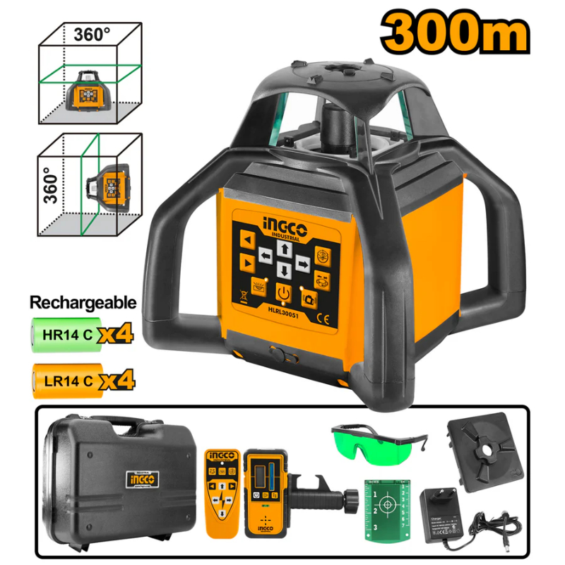 INGCO Cross Line Rotational Self Leveling Laser Level Working Range: 300m, 360 Degree Rotation HLRL30051