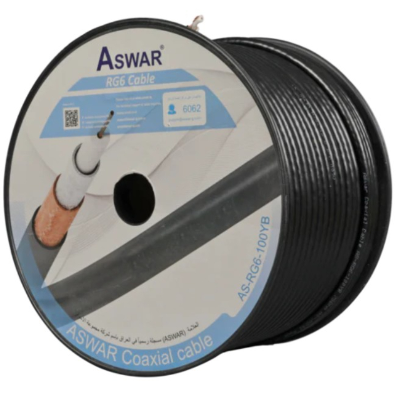 اسوار كيبل كوكسل للستلايت بطول 91 متر لون اسود AS-RG6-100YB