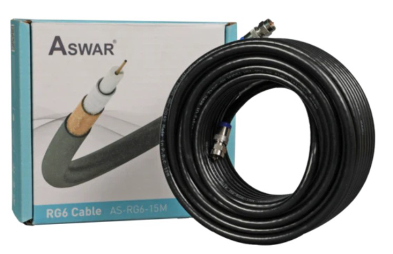 اسوار كيبل كوكسل للستلايت بطول 15 متر لون اسود AS-RG6-15M