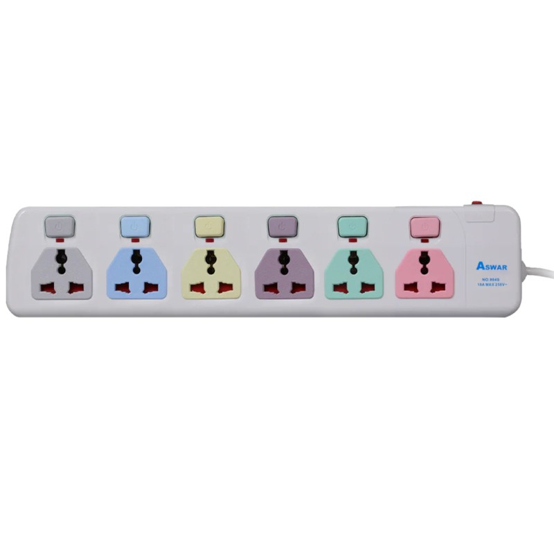Aswar Electric Socket 6 Outlets 5m Copper And Plastic AS-EX904S/5M