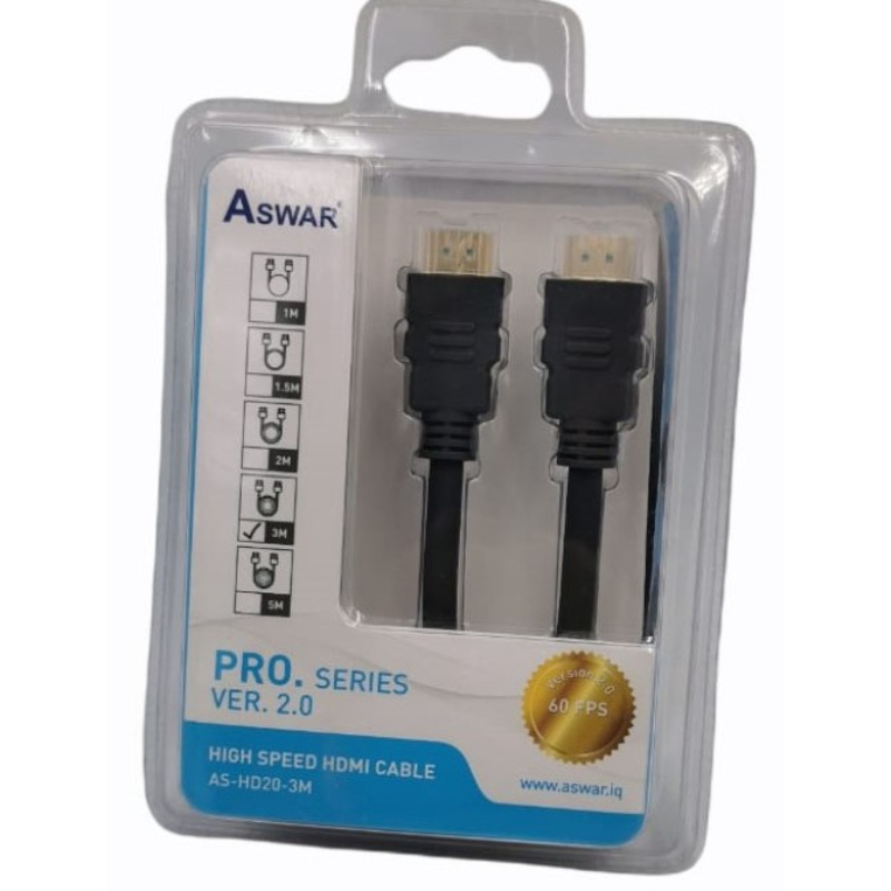 اسوار كيبل HDMI يدعم HDR ودقة 4K بسرعة 18 جيجا بايت بالثانية 2 فولت يأتي بطول 3 متر AS-HD20-3M