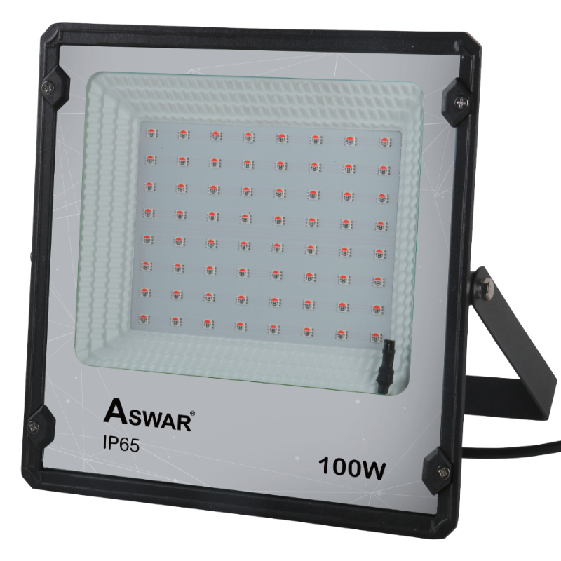Aswar Work Site Light Projector 100W IP65 Waterproof and Dustproof Multi Color with Remote Control for Lighting AS-LED-F100W-RGB