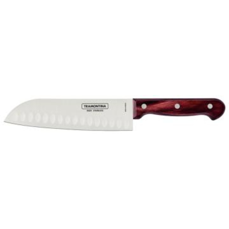 Tramontina Santoku Knife, Stainless Steel Blade, Treated Red Polywood Handle, 7 Inches 21179/177