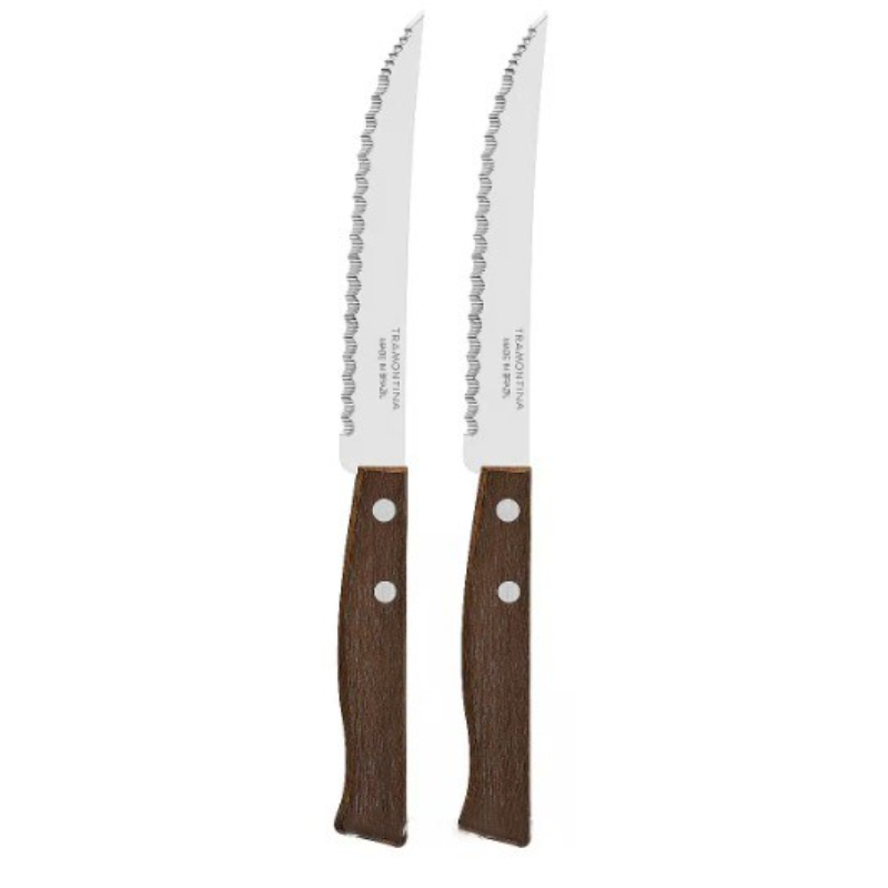 Tramontina Traditional Steak Knife Set With Stainless Steel Blades, Micro-Serrated Edge, And Natural Wood Handles, 2 Pieces 22271/205