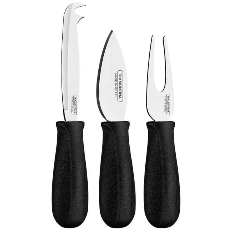 Tramontina Cheese Knife Set With Stainless Steel Blades And Black Polypropylene Handles, 3 Pieces 23498/018