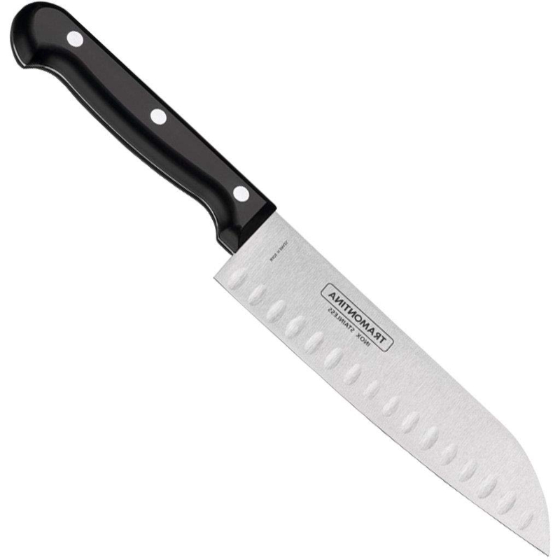 Tramontina Ultracorte Line 7-Inch Santoku Knife With Stainless Steel Blade And Black Polypropylene Handle 23868/107