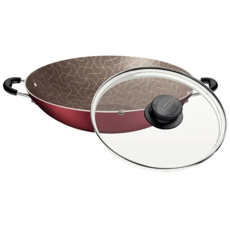 Tramontina Paris Aluminum Deep Frying Pan, With 100% Hygienic Non-Stick Interior And Exterior Coating, Red, With Glass Lid, 36 cm, 6 L 28545/736